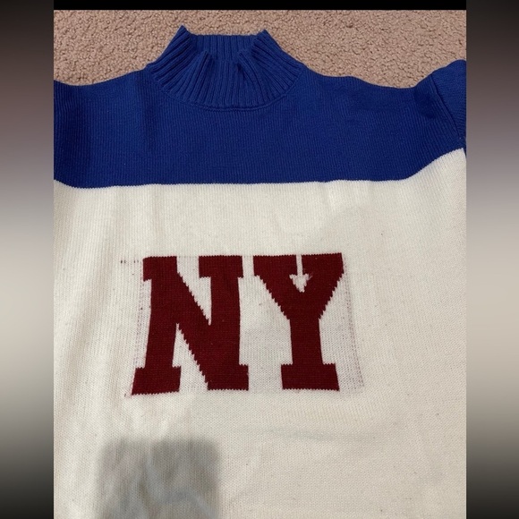 Women's SHEIN pullover crewneck NY knitted white/blue sweater - Picture 3 of 11